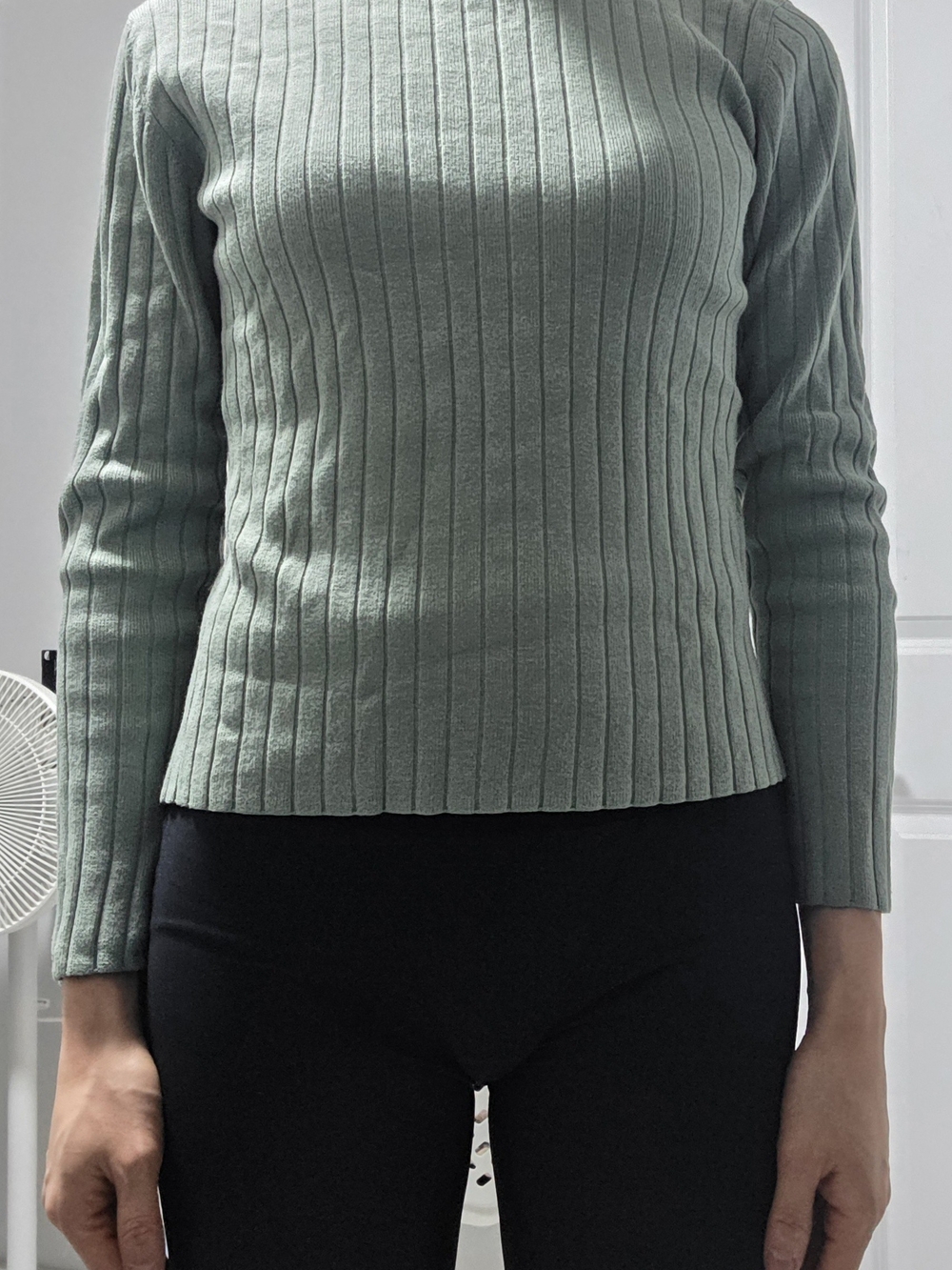 Muji Classic Ribbed Crewneck Sweater in Sage Green